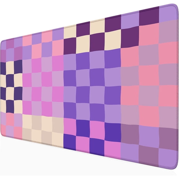 Pastel Purple Pink Checkered Desk Mat XXL Large Mouse Pad with Stitched Edges, Keyboard Pad Mouse Mat for Computer Deor Desk Matt for Desktop 31.5 X 15.7In