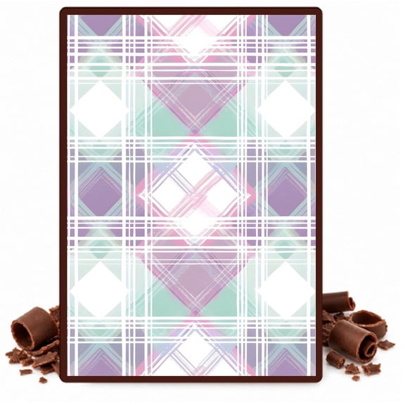 Pastel Purple Pink Green Plaid Diamond Pattern Edible Chocolate Transfer Sheet, by TNCT. (1 Count)