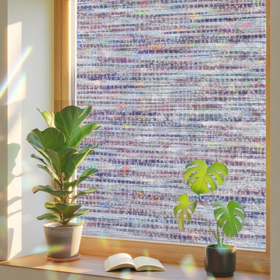 Pastel Purple Window Privacy Film, Melange Texture Lilac Purple Background Farmhouse Static Cling Stained Glass Window Sticker Decorative Removable Rainbow Film for Glass 17.7”x39.3”