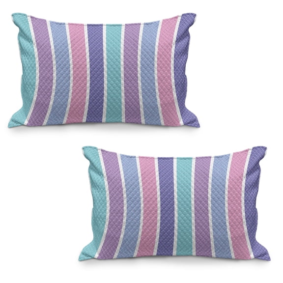 Pastel Quilted Pillowcover Set of 2, Abstract Art Style Vector Illustration of Polka Dot with Stripes Print, Standard Queen Size Pillow Cover Bedroom, 30" x 20", Violet and Violet Blue, by Ambesonne