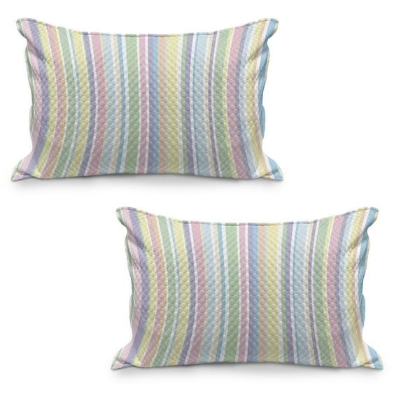 Pastel Quilted Pillowcover Set of 2, Vertically Striped Pattern Different Colored Straight Lines Classical Old Fashioned, Standard Queen Size Pillow Cover Bedroom, 30" x 20", Multicolor, by Ambesonne