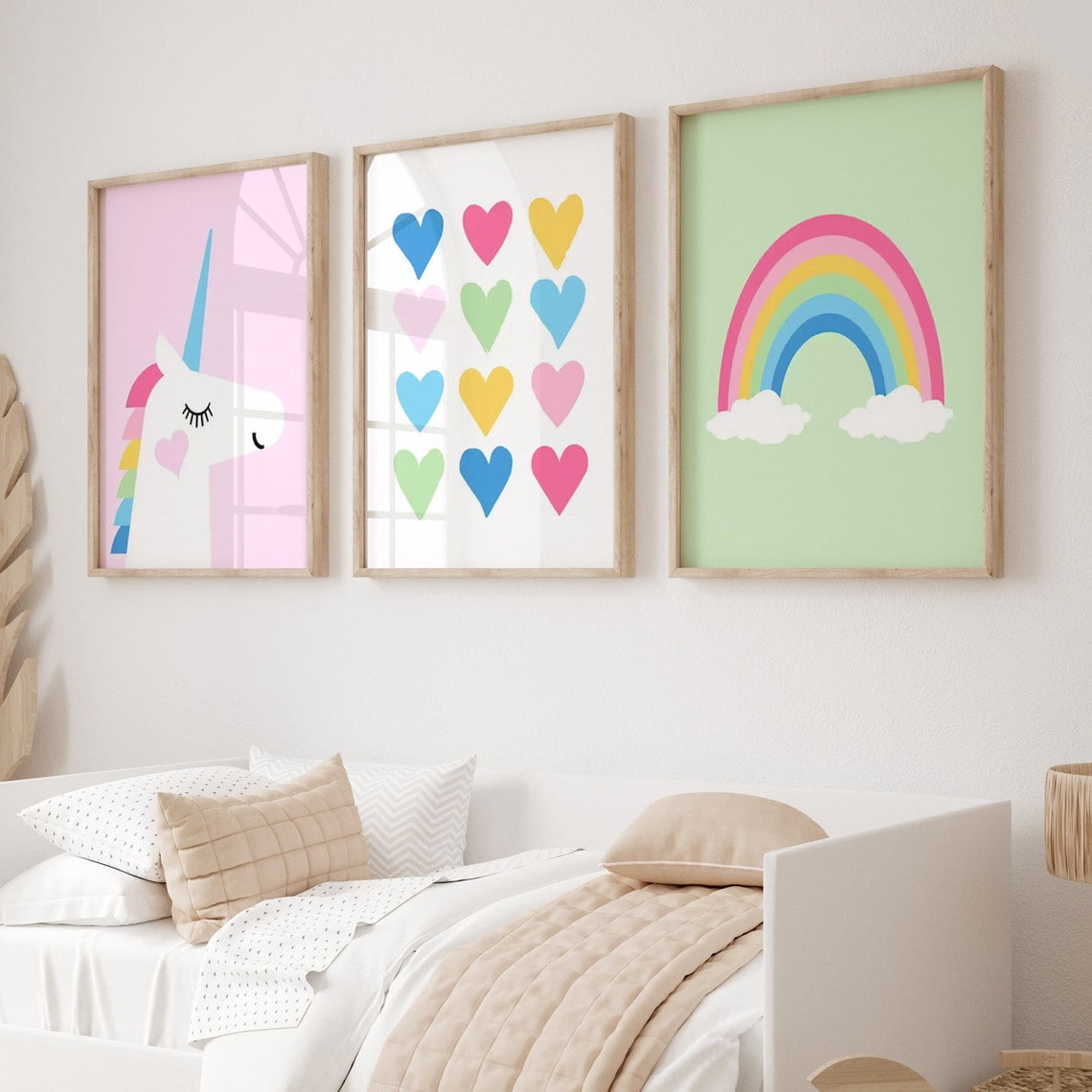 Pastel Rainbow And Colorful Heart Prints, Unicorn Girls Wall Art Set Of ...