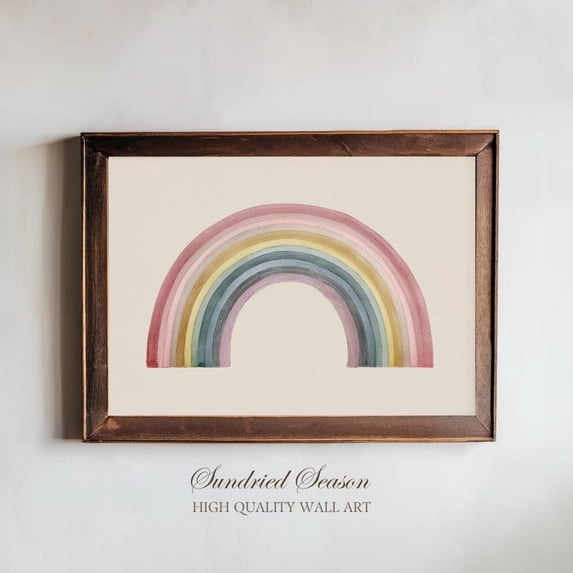 Pastel Rainbow Art Vintage Soft Illustration Nursery Minimalist Boho, Stretched Canvas 8x10in