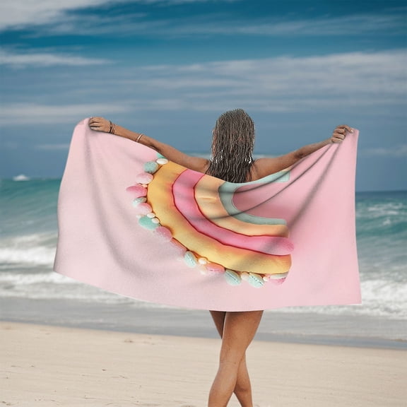 Pastel Rainbow Bath Towel - Soft Rounded Shapes with Colorful Eggs Perfect for Beach Pool and Travel - Vibrant & Fun Design