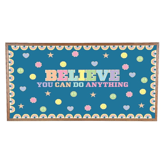 Pastel Rainbow Believe Classroom Bulletin Board Set - 80 Pc.