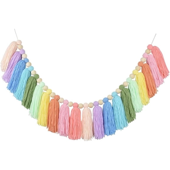 Pastel Rainbow Boho Tassel Garland  Handmade Colorful Yarn Banner for Nursery, Kids Bedroom, Baby Shower, Birthday Party Backdrop, Dorm, Classroom or Fall Home Decor