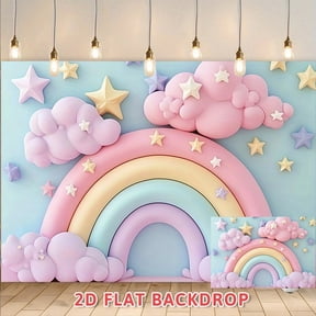 Pastel Rainbow Cloud Star Backdrop, Perfect for Birthday Party Photo Booth, Festival Celebration Decoration, Event Photography Background Wall Decor