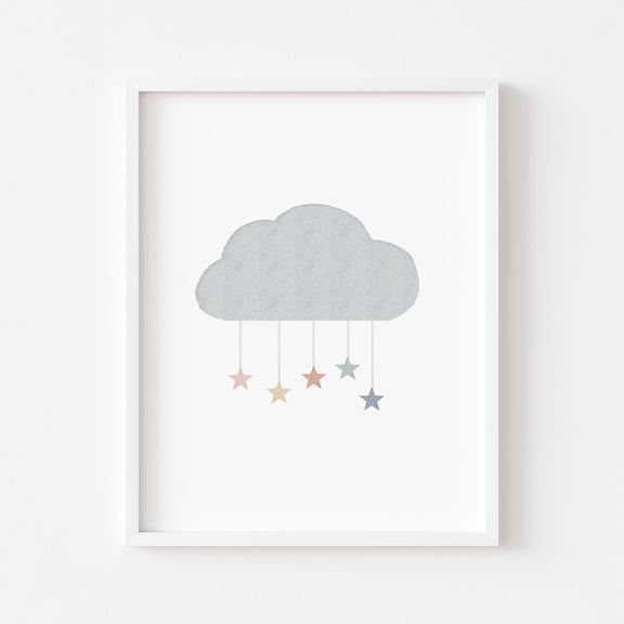 Pastel Rainbow Cloud Stars Nursery Print Boho Room Unframed Paper Poster 8x10in