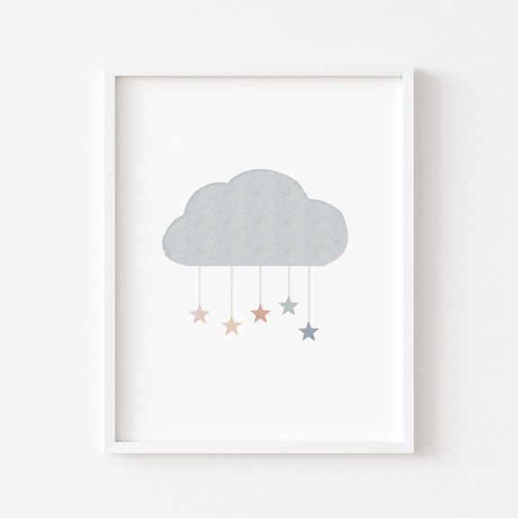 Pastel Rainbow Cloud Stars Nursery Print Boho Room Unframed Paper Print