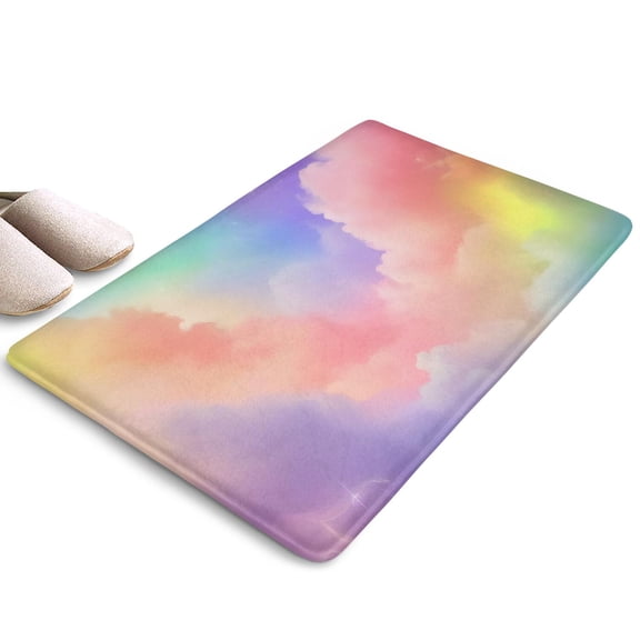 Pastel Rainbow Clouds Flannel Non Slip Door Rugs,Washable Door Mats Indoor,Decorative Door Mats,Dirt-Resistant and Absorbent Doormat for Entrance,Bedroom,Kitchen,Bathroom,23.5x16in(60x40cm)