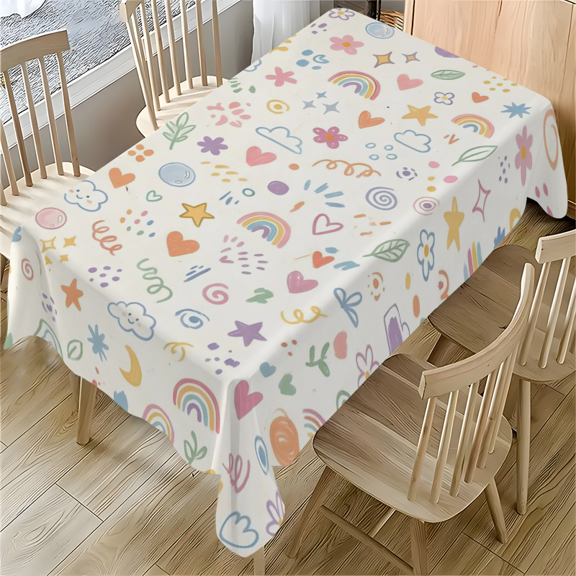 Pastel Rainbow Clouds Hearts Pattern Rectangle Tablecloth 55x77.1 Inches Polyester Table Cover for Kids Parties Baby Shower Home Decor