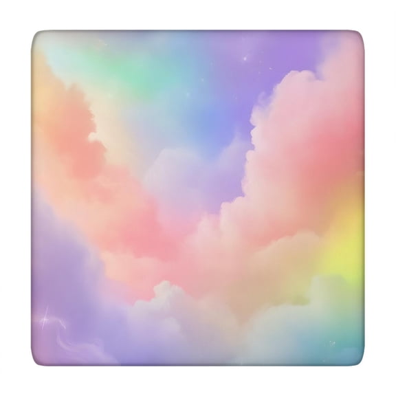 Pastel Rainbow Clouds Square Fitted Tablecloth with Elastic Edge,Square Table Cover,Washable Elastic Table Cover for Home Kitchen Party Decor 34"x34"