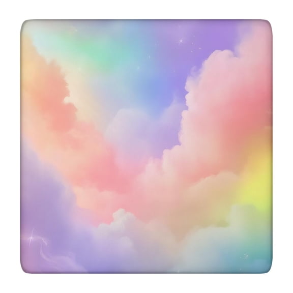Pastel Rainbow Clouds Square Fitted Tablecloth with Elastic Edge,Square Table Cover,Washable Elastic Table Cover for Home Kitchen Party Decor 36"x36"