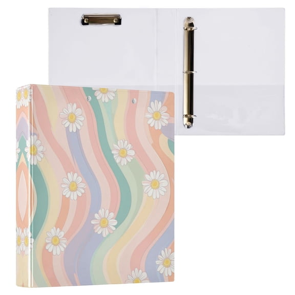 Pastel Rainbow Colors Pattern 3 Ring Hardcover Binders 1.5in Round Rings for Letter-Size Folder Paper Organizer Pockets for Office Student Recipe