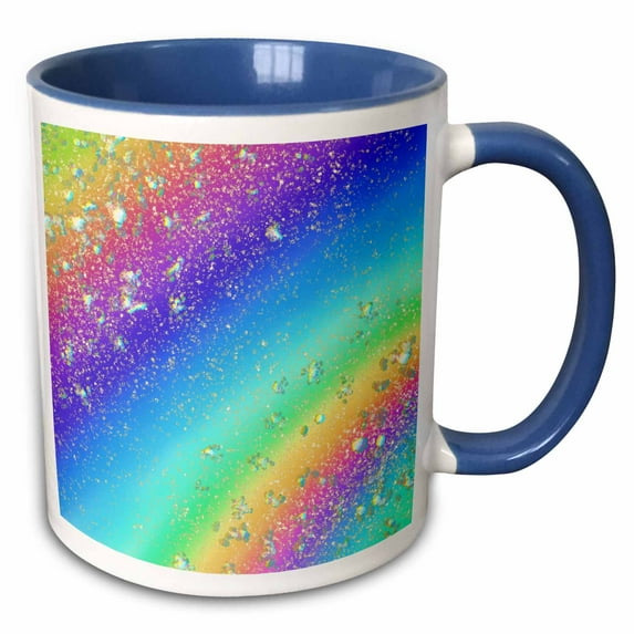 3drose, Pastel Rainbow, Gradient, Colorful, Image of Sparkles, Glam, Pretty, 11oz Two-tone Blue Mug