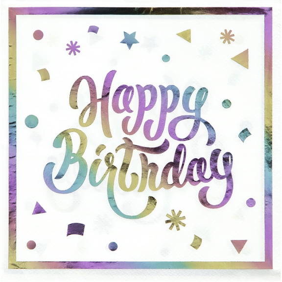 Pastel Rainbow Happy Birthday Napkins, 6.5" 16 Count Birthday Multicolor by Way to Celebrate