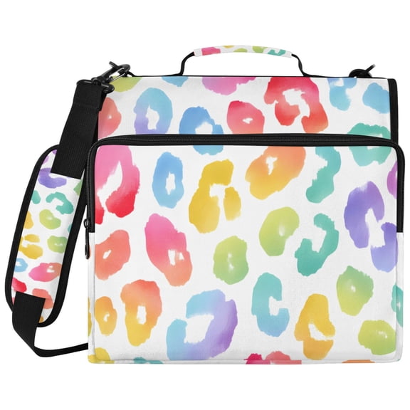 Pastel Rainbow Leopard Pattern 3 Ring Binder Bag Zipper Binder Organizer with 14 Inch Laptop Sleeve