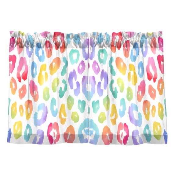 Pastel Rainbow Leopard Pattern Tier Curtains Tier Kitchen Living Room Bedroom Balcony 2 Panels 27x24 Inch