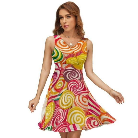 Pastel Rainbow Lollipop Dress Fashion Beach Long Dresses Female Party Printed Sundress