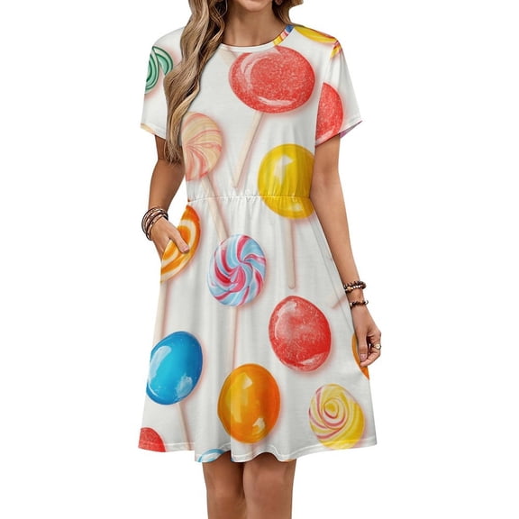 Pastel Rainbow Lollipop Dress Fashion Beach Short Sleeve Dresses Female Party Printed Sundress