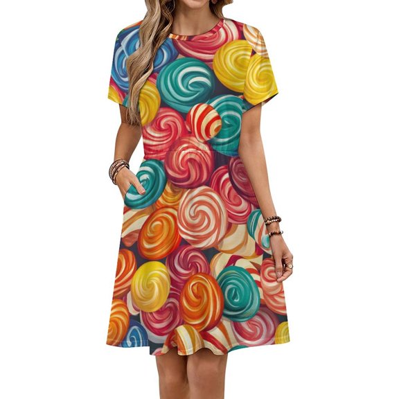 Pastel Rainbow Lollipop Dress Summer Street Style Dresses Female Short Sleeve Printed Sundress