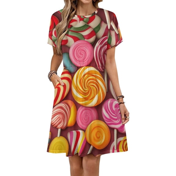 Pastel Rainbow Lollipop Dress Summer Street Style Dresses Female Short Sleeve Printed Sundress