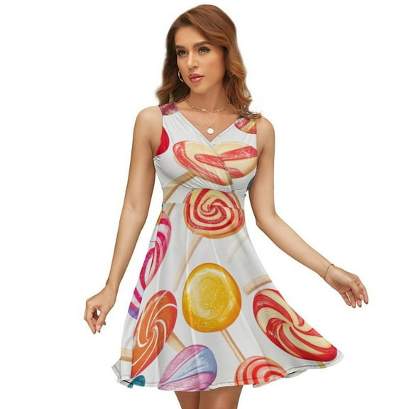Pastel Rainbow Lollipop Dress Summer Street Style Dresses Female Sleeveless Printed Sundress