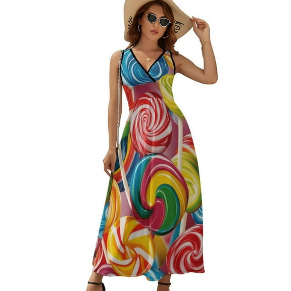 Pastel Rainbow Lollipop Sleeveless Dress Dresses Women Summer Evening Dresses Ladies Bohemia Long Dresses