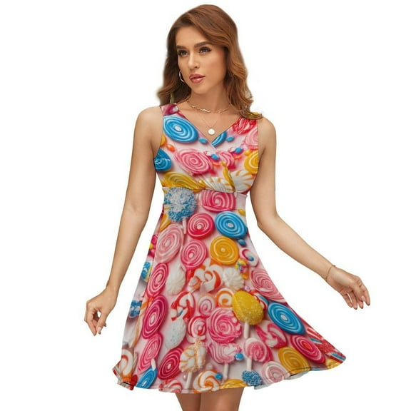 Pastel Rainbow Lollipop Sleeveless Dress Women Summer Evening Dresses Ladies Sundress
