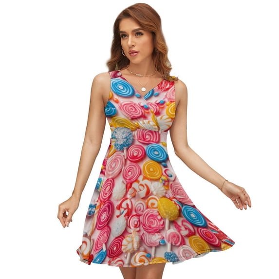 Pastel Rainbow Lollipop Sleeveless Dress Women Summer Evening Dresses Ladies Sundress
