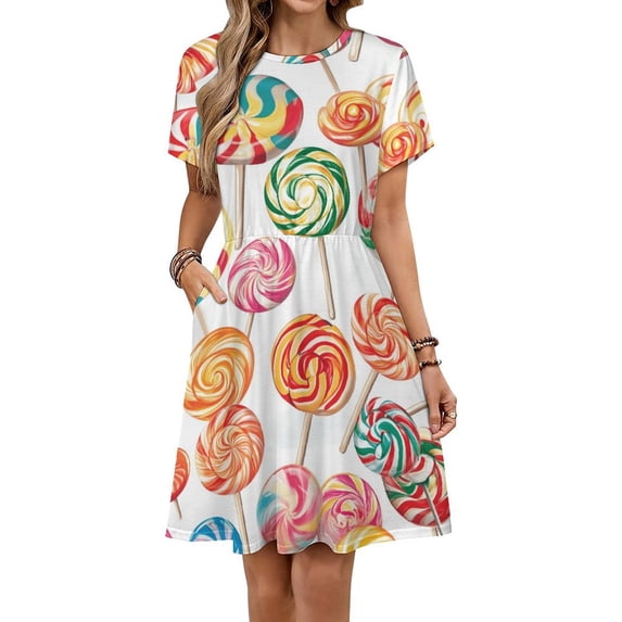 Pastel Rainbow Lollipop Sundress Short Sleeve Dress Summer Women Clothes Dress for Women Dresses