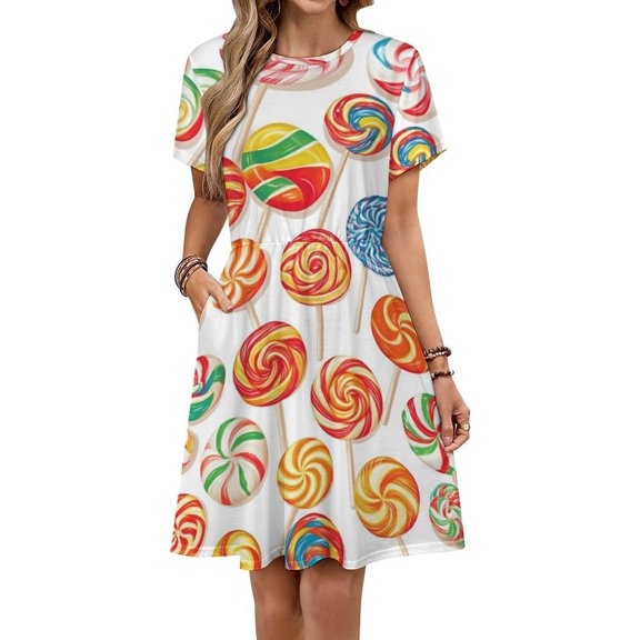 Pastel Rainbow Lollipop Sundress Short Sleeve Dress Summer Women Clothes Dress for Women Dresses