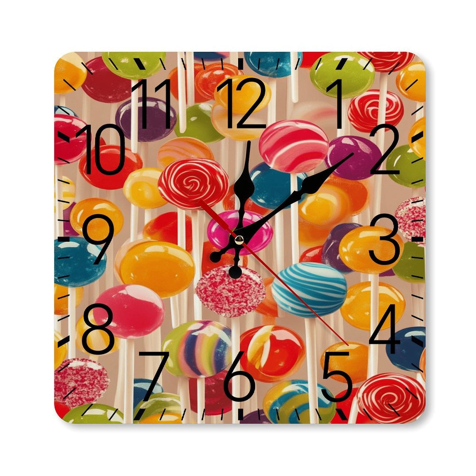 Lps Clock Pastel Rainbow Lollipop Wall Clock Silent Non-Ticking For Home Office ...