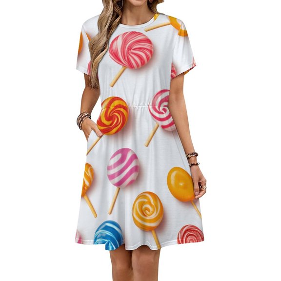 Pastel Rainbow Lollipop Women's Dress Short Sleeve Summer Sundress Summer Women Clothes