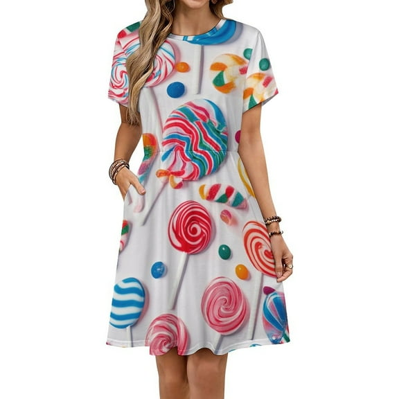 Pastel Rainbow Lollipop Women's Dress Short Sleeve Summer Sundress Summer Women Clothes