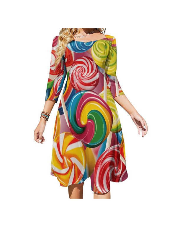 Pastel Rainbow Lollipop Womens Summer Dress Tie Back A Line Flare Dress