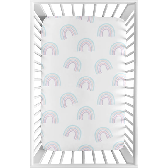 Pastel Rainbow Mini Fitted Crib Sheet by Sweet Jojo Designs