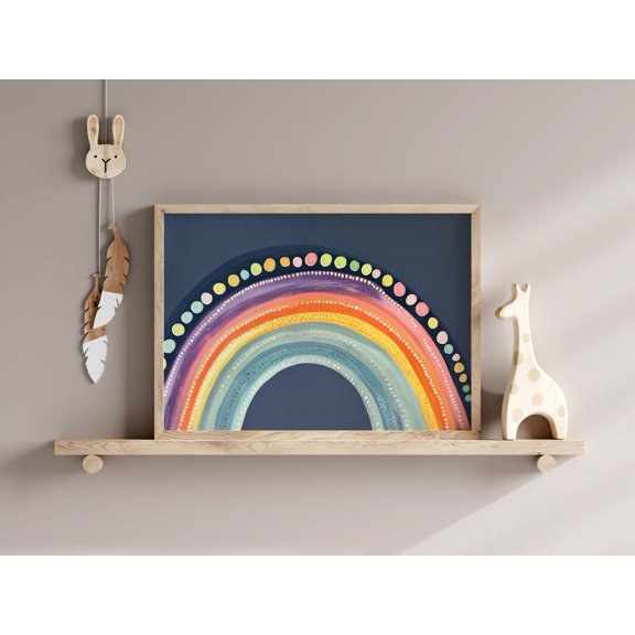 Pastel Rainbow Nursery Print Playroom Boho Colors Room Decor Bright Gender Neutral Printable, Stretched Canvas 8x10in