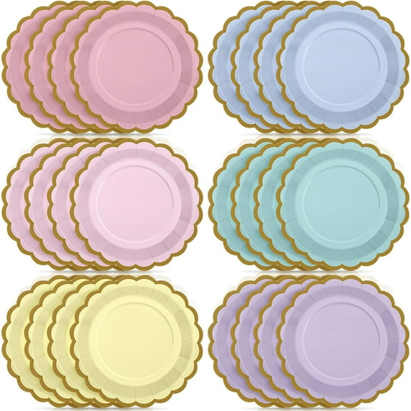 Pastel Rainbow Paper Plates Gradient Color Scalloped Disposable Dinner Dessert Plates for Party Supplies