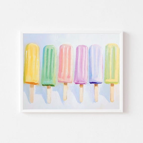 Pastel Rainbow Popsicles Painting Colorful Summer Food Wall Art Print Kid'S Room Playroom Fun Beach House For Home Decor-, Poster Only