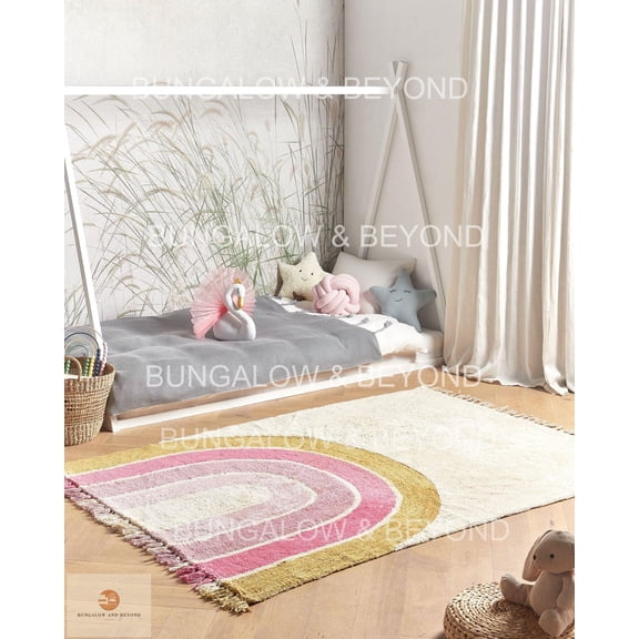 Pastel Rainbow Rugs | Rainbow Pattern Carpet | Colorful Rainbow Soft Cotton Rugs | Kids Room Rugs | Girls Room Rugs | Nursery Room Rugs