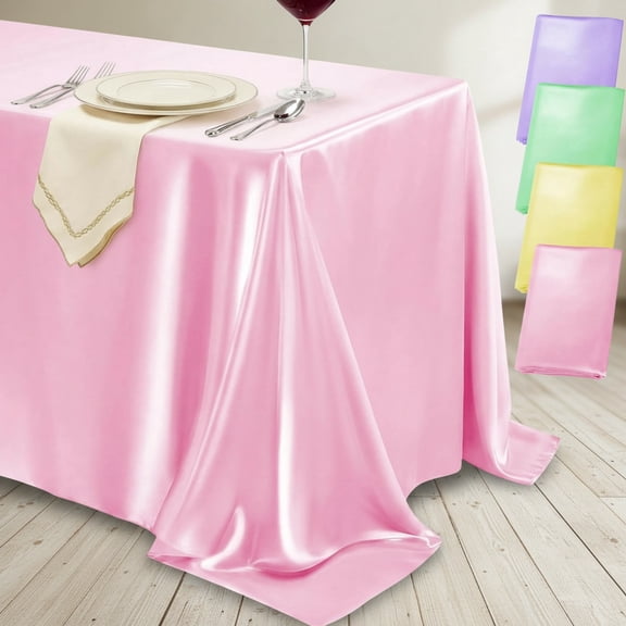 Pastel Rainbow Satin Tablecloth, Rectangular Satin Table Cloths for Wedding Reception, Birthday Party, Graduation & Holiday Banquet Tables