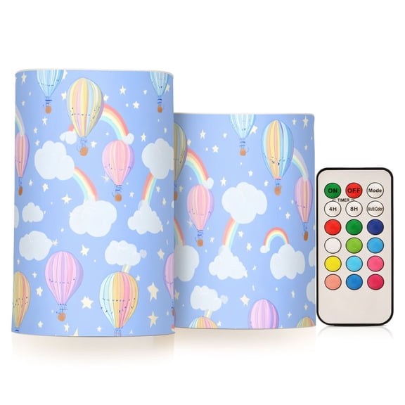 Pastel Rainbow Sky Flameless LED Candle Set with Remote, Battery Operated Color Changing Pillar Candles, Set of 2