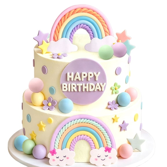 Pastel Rainbow Cloud Star Cake Topper Set Soft Color Rainbow Cake Decorations For Birthday Party Dessert Table Decor