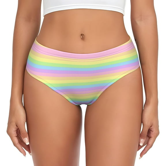 Pastel Rainbow Striped Bikini Panties Stretch Cool 3D printed Underwear for Women X-Large