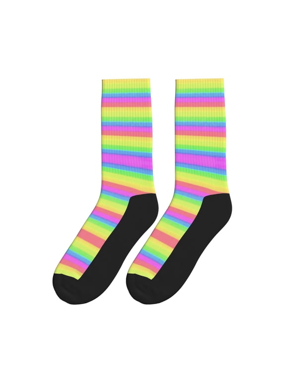 Pastel Rainbow Striped Colorful Athletic Crew Novelty Socks For Men Women