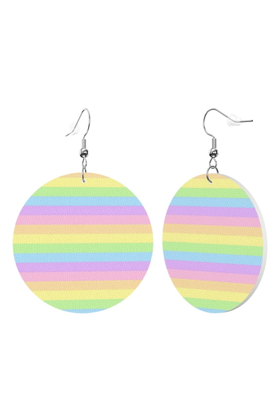 Pastel Rainbow Striped Dangle Round Lightweight Drop Circle Earrings For Women