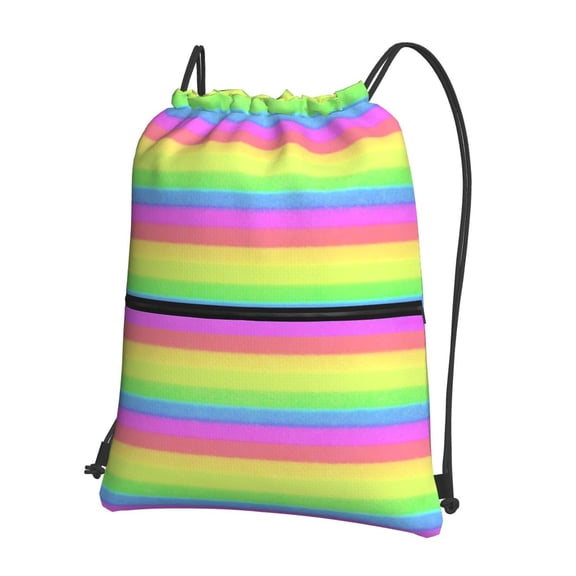 Pastel Rainbow Striped Drawstring Backpack Bag Water Resistant Yoga Shopping Cinch Bag Sackpack For Men Women