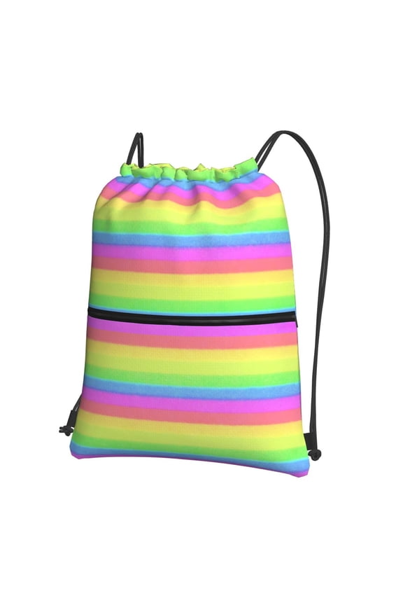 Pastel Rainbow Striped Drawstring Backpack Bag Water Resistant Yoga Shopping Cinch Bag Sackpack For Men Women