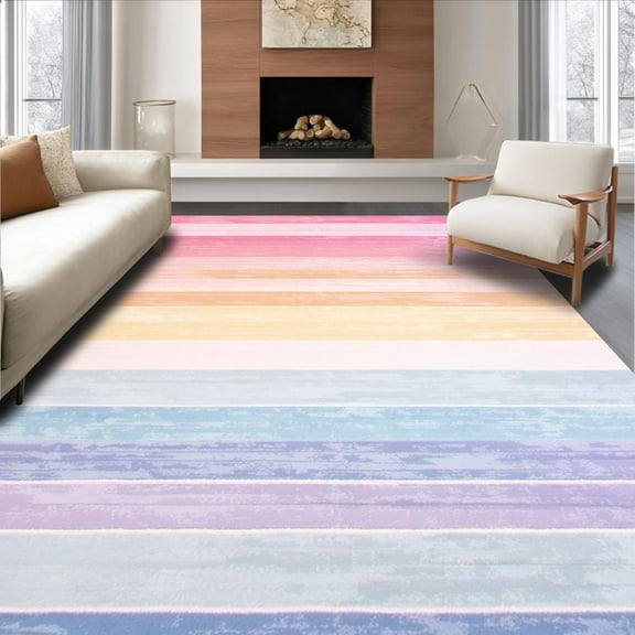 Pastel Rainbow Stripes Soft Area Rug Cute Decor, Non Slip, Stain Resistant, Washable Area Rugs for Living Room, Bedroom 4x5ft